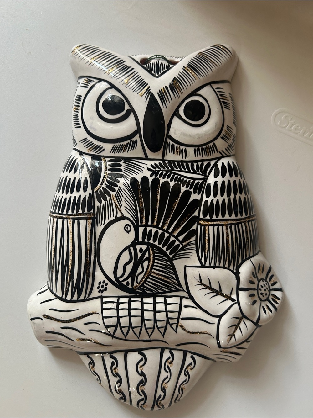Vintage Mexican Owl Pottery Wall Plaque